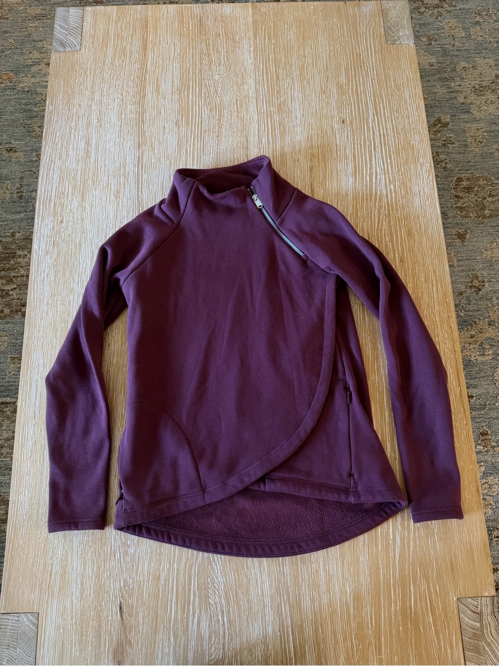 Athleta Scuba Asymmetric Zip Pullover - Burgundy. Furry lining, very warm